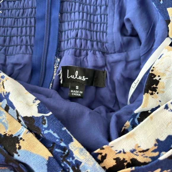 NWOT Lulus Sunny Attraction Navy Floral Linen Bustier Belted Mini Dress Small - Picture 4 of 8